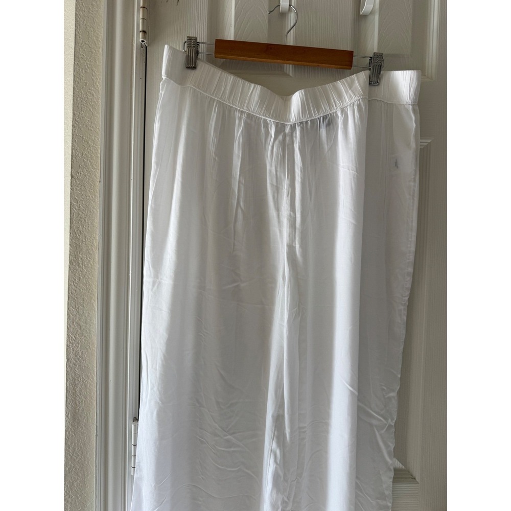 Lands End 1X White Wide Leg Pants Modal Pull On Resort Beach - Picture 3 of 7